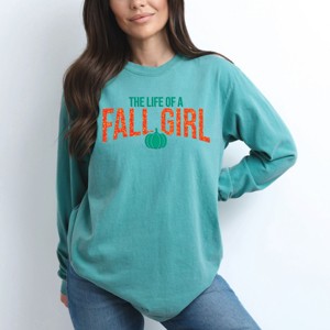 The Life Of A Fall Girl Puff/Glitter - Womens Garment Dyed Long Sleeve - 1 of 3