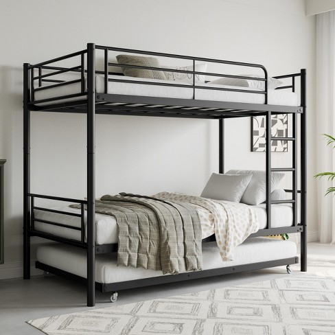 Bunk Bed with Trundle Metal Bunkbeds with Ladder and Full-Length Guardrail - image 1 of 4