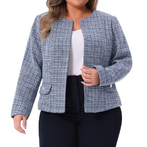 Agnes Orinda Women's Plus Size Tweed Long Sleeve Open Front Work Business Casual Collarless Fashion Jackets - 1 of 4