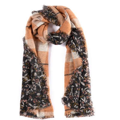 Shiraleah Plaid and Floral Two Sided Evert Scarf