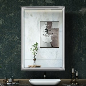 Keonjinn 24 in. W x 36 in. H Metal Framed Silver Rectangular Framed Recessed/Surface Mo with Mirror,Silver - 1 of 4