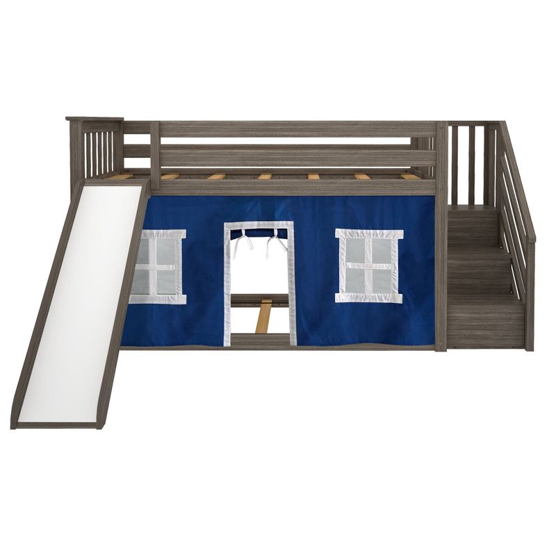 Max & Lily Twin Low Loft with Stairs and Slide with Curtains, 4 of 6
