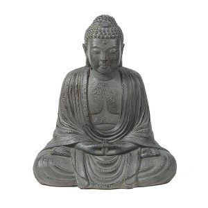LuxenHome 17" H Gray MgO Meditating Buddha Garden Outdoor Statue - 1 of 4