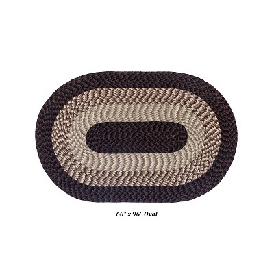Chocolate and Beige Braided Oval Reversible Area Rug, 60" x 96"