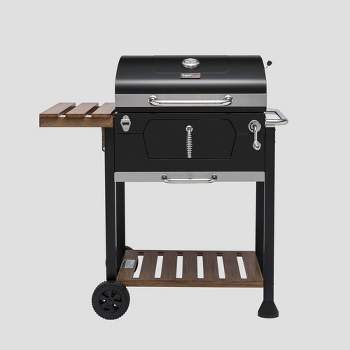 RoyalGourmet TG1824M 24" Charcoal Grill BBQ Smoker with Handle and Folding Table - Black