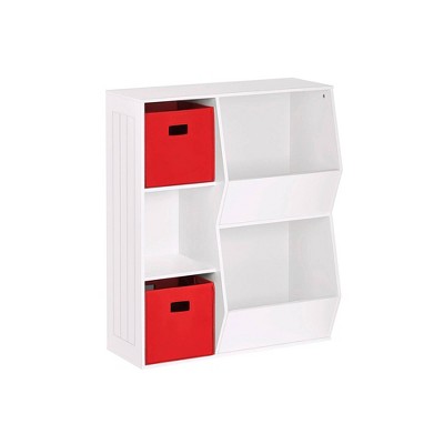 RiverRidge Kids' Playroom Toy Organizer and Bookcase with 3 Cubbies and 2 Veggie Storage Bins with 2 Fabric Bins