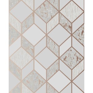 Vittorio Geometric Grey and Rose Gold Wallpaper - 1 of 4