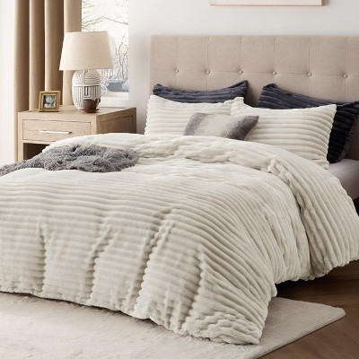 Bedsure Flannel Duvet Cover Set – Ultra Soft Plush with Shaggy Striped Pattern