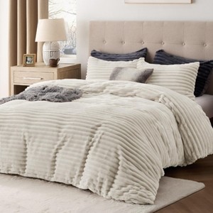 Bedsure Flannel Duvet Cover Set – Ultra Soft Plush with Shaggy Striped Pattern - 1 of 4