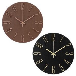 REGALWOVEN 2 Pcs Plastic Classic Battery Powered Silent Non-Ticking Wall Clock 12 x 12 Inches - 1 of 4