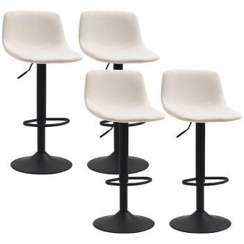 HOMCOM Adjustable Bar Stools Set of 4, Swivel Bar Height Chairs Barstools Padded with Back for Kitchen, Counter, and Home Bar, Cream White