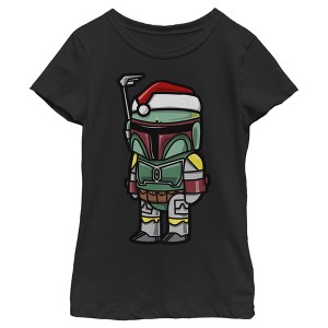 Girl's Star Wars Boba Fett Santa Hat Cartoon T-Shirt - 1 of 4