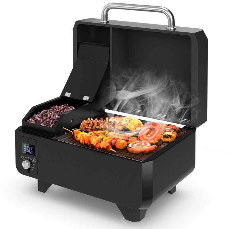 Costway Portable Tabletop Pellet Grill Outdoor Smoker BBQ w/Digital Control System Red\Black, 1 of 11