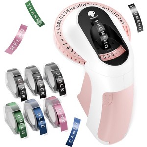 Phomemo E975 Manual Embossing Label Maker Machine with 6 Rolls Label Tapes - Pink and White - 1 of 4