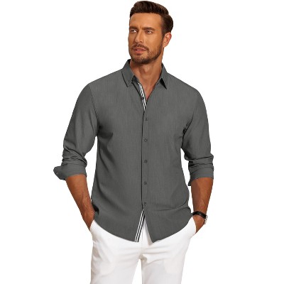 COOFANDY Mens Casual Button Down Shirt Untucked Long Sleeve Stretch Denim Dress Shirt