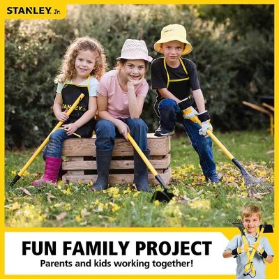 Yellow and Black Kid-Size Garden Tool Set with Hoe, Rake, Shovel