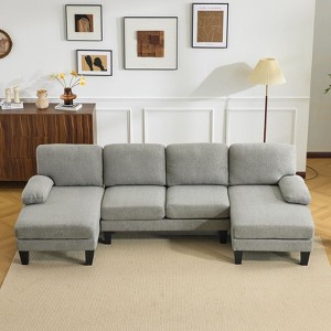 Karl Home |110 in. W Pillow Top Arm Chellie 4-Seat U-shaped Sofa in Green - 1 of 4