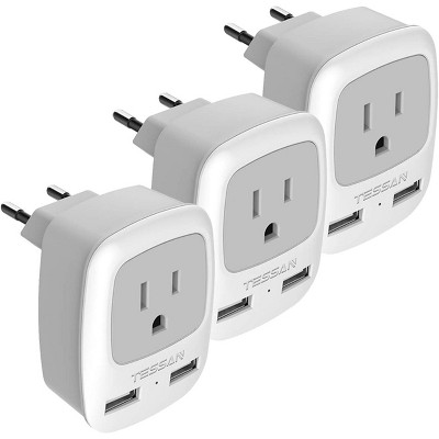 European Travel Plug Adapter 3 Pack, International Power Adaptor 2 USB, Type C Outlet Charger USA to Most of Europe EU Spain Iceland Italy Germany