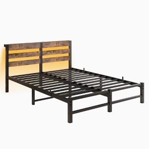 NicBex  Bed Frame with Headboard,LED Lights and Charging Station for Adults,Boys,Girls,Brown/Black - 1 of 4