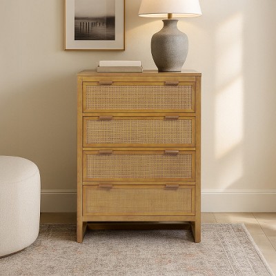 Hatteras Modern Boho 4-Drawer Dresser with Solid Wood & Natural Rattan Accents-Teamson Home