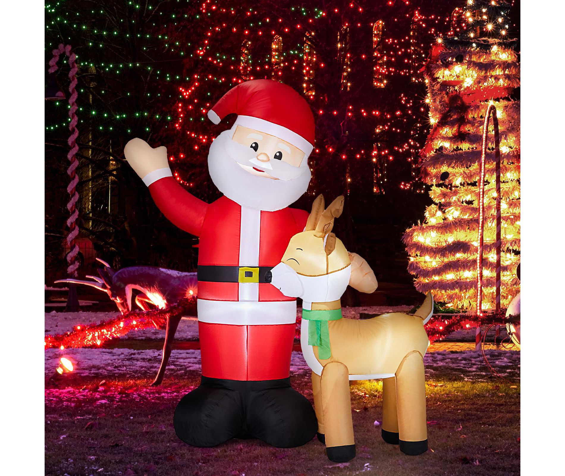 6.3FT Christmas Inflatable Decoration, Inflatable Santa and Reindeer, Funny Blow Up Yard Decorations for Holiday Party Front Yard Lawn Garden Decor