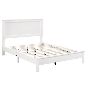 Infans Full Size Bed Frame Platform Slat High Headboard Bedroom Rubber Wood Leg White - 1 of 4