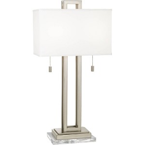 Possini Euro Design Modern Table Lamp with Clear Acrylic Riser 30" Tall Brushed Nickel White Fabric Shade for Bedroom Living Room - 1 of 4