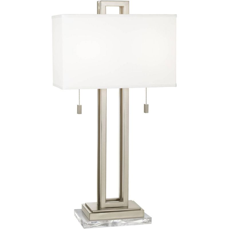 Possini Euro Design Modern Table Lamp with Clear Acrylic Riser 30" Tall Brushed Nickel White Fabric Shade for Bedroom Living Room, 1 of 7