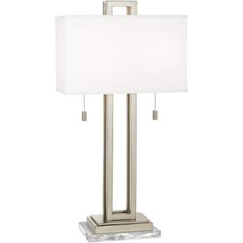 Possini Euro Design Modern Table Lamp with Clear Acrylic Riser 30" Tall Brushed Nickel White Fabric Shade for Bedroom Living Room