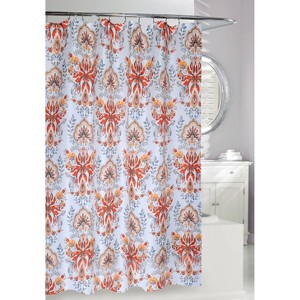 Leaf Motif Shower Curtain - Moda at Home: Polyester Fabric, Botanical Pattern, Machine Washable, Slub Texture - 1 of 4