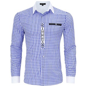 Men's Shirts Casual Slim Fit Plaid Button Down Dress Shirt - 1 of 4