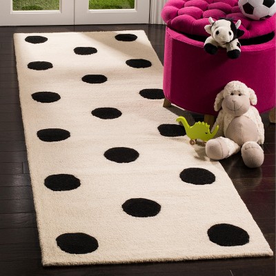Ivory & Black Hand-Tufted Wool Runner Rug for Kids