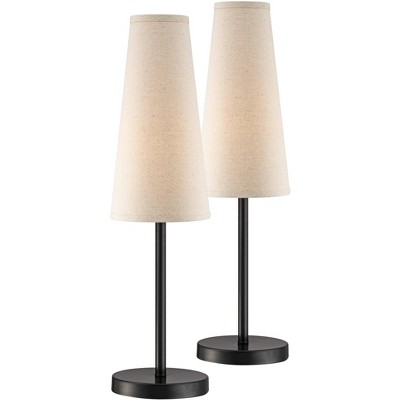 360 Lighting Modern Accent Table Lamps Set of 2 Espresso Bronze Slim Off White Linen Cone Shade for Living Room Family Bedroom