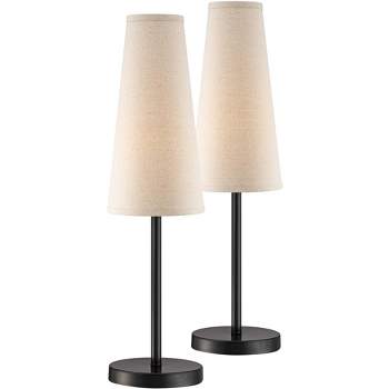 360 Lighting Modern Table Lamps 26" High Set of 2 Dark Espresso Bronze Metal Off White Linen Cone Shade for Bedroom Living Room House Home Nightstand