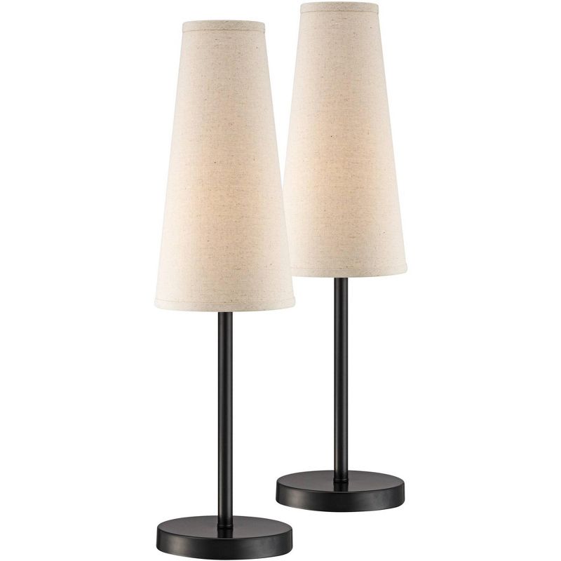 360 Lighting Modern Table Lamps 26" High Set of 2 Dark Espresso Bronze Metal Off White Linen Cone Shade for Bedroom Living Room House Home Nightstand, 1 of 7