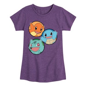 Girls' - Pokémon - Squirtle, Bulbasaur, & Charmander Group Fitted Short Sleeve Graphic T-Shirt - 1 of 4