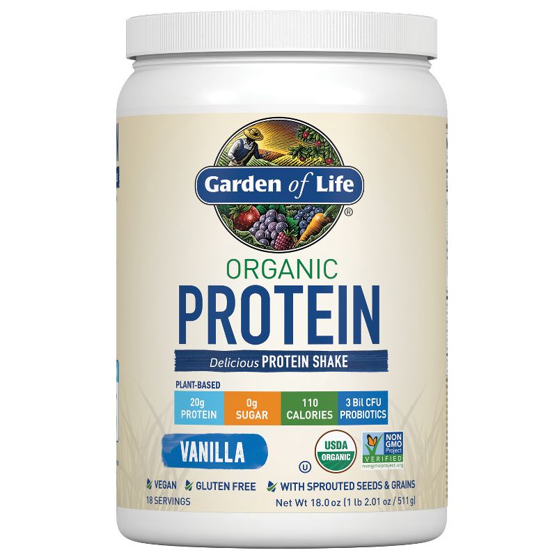 Garden of Life Organic Vegan Protein Plant Based Powder - Vanilla - 18oz, 1 of 13