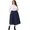 Agnes Orinda Women's Plus Size Flowy Elastic High Waisted Causal A Line Midi Skirts with Pockets 3X Navy Blue - 3 of 4