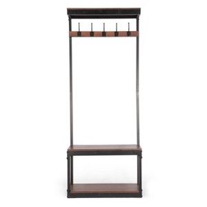 Willards Modern Industrial Handcrafted Mango Wood Coat Rack with Bench Cafe Brown/Black - Christopher Knight Home: Entryway Storage, 5 Hooks - 1 of 4