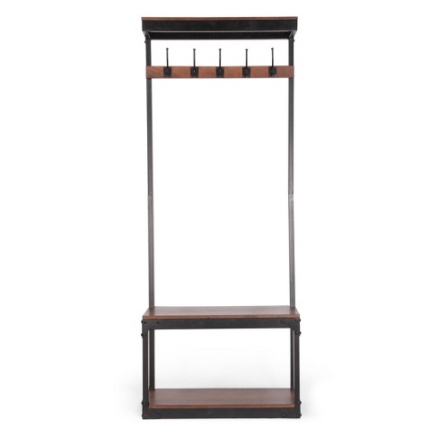 Willards Modern Industrial Handcrafted Mango Wood Coat Rack with Bench Cafe Brown Black Christopher Knight Home