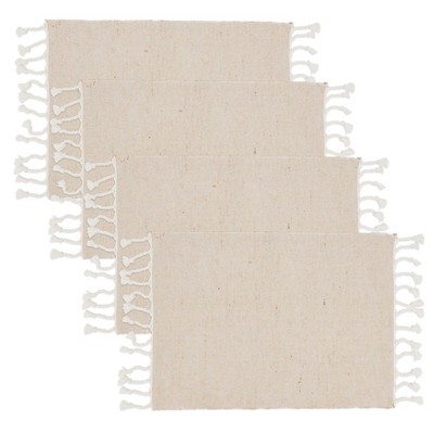 Beige Cotton and Jute Tassel Placemats, Set of 4
