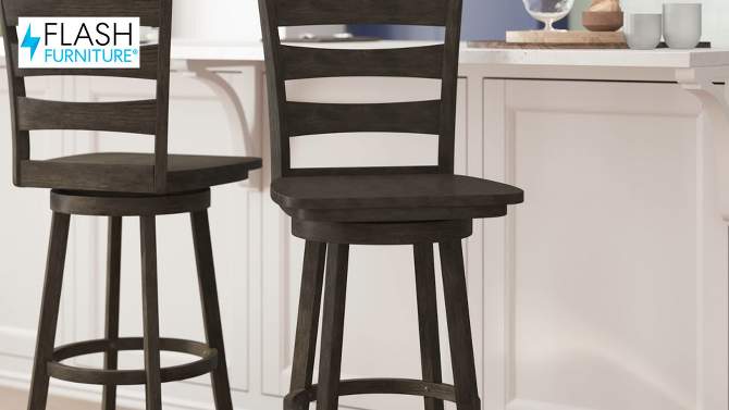 Flash Furniture Liesel Commercial Grade Wooden Classic Ladderback Swivel Bar Height Barstool with Solid Wood Seat, 2 of 13, play video