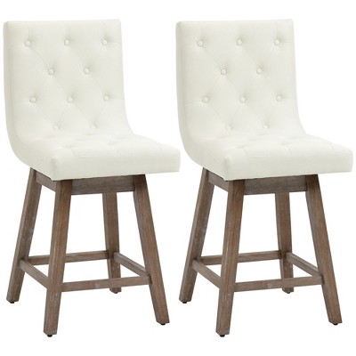 Homcom Bar Stools Set Of 2, Swivel Bar Chairs, 25.5" High Fabric Tufted