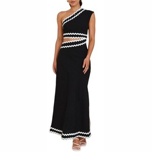 Women's One Shoulder Cut Out Waist Maxi Dress with Scalloped Lace Edges - 1 of 4