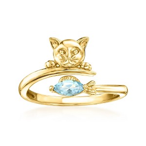 Ross-Simons 0.20 Carat Swiss Blue Topaz Cat and Fish Ring in 18kt Gold Over Sterling - 1 of 4