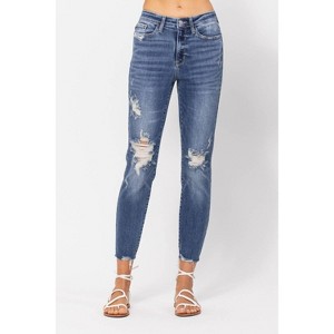 Women's High Waist Destroyed Relaxed Fit Denim Jeans - Judy Blue - 1 of 4