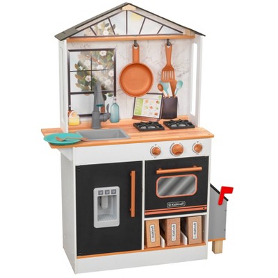 KidKraft 53536 Kids Kitchen Wooden Toy Toaster Set in Modern Metallic Colours Play Kitchen Accessory 