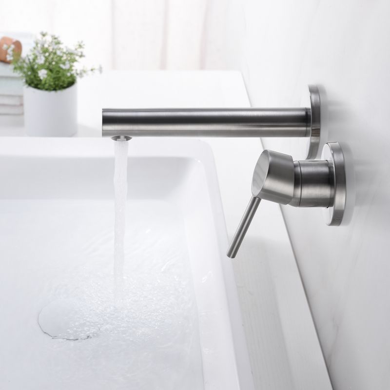 Sumerain Wall Mount Bathroom Sink Faucet Brushed Nickel, Brass Rough-in Valve Included Single Handle, 3 of 14