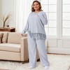 Women's Plus Size 2 Piece Sets Crew Neck Asymmetrical Fringe Hem Long Sleeve Ribbed Tops and Long Pants Casual Lounge Set - Agnes Orinda - 3 of 4