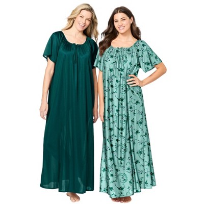 Only Necessities Plus Size 2-Pack Long Silky Gown